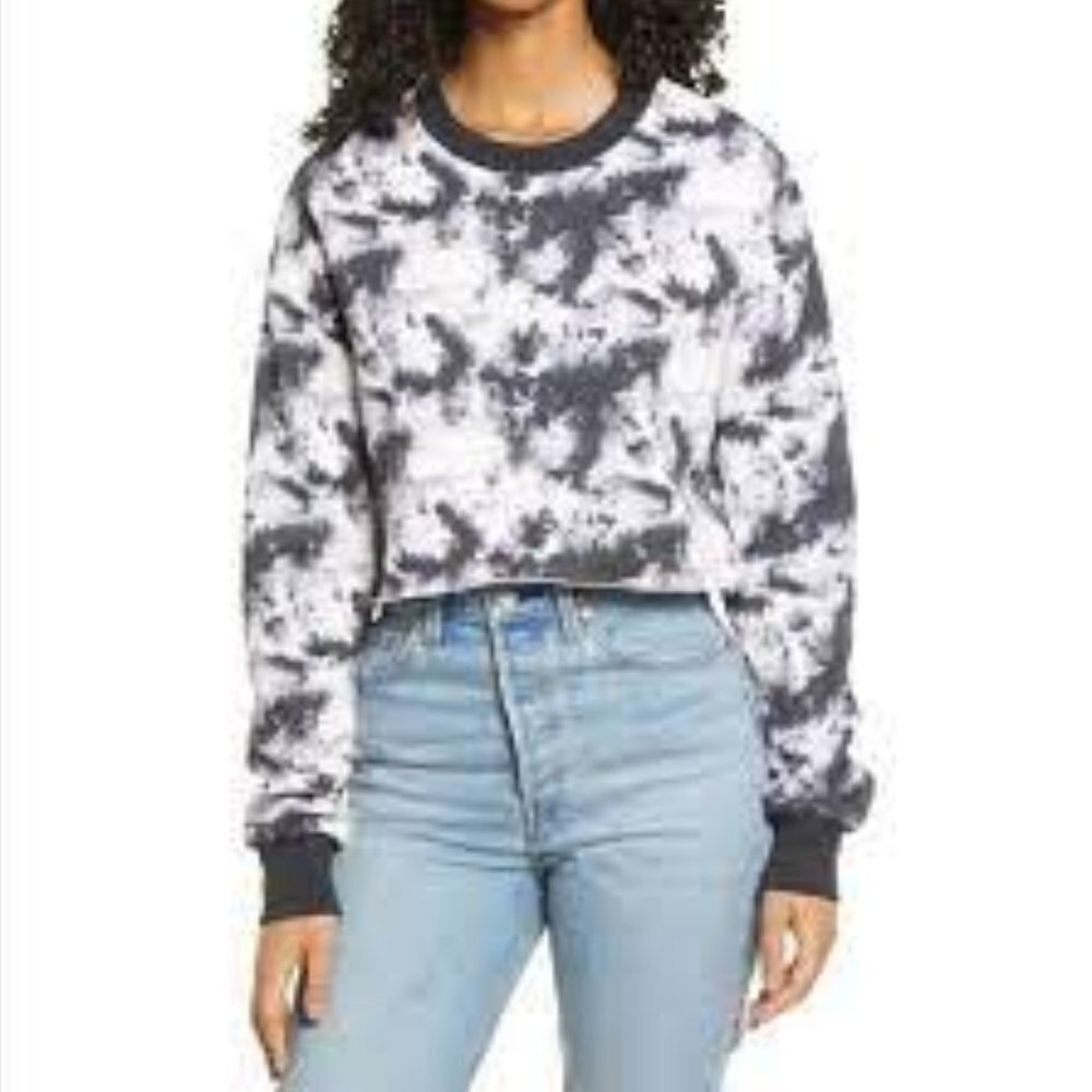 Socialite Cropped Sweatshirt XS Tie Dye Black Pink 363A